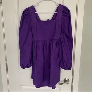 Women’s Small BEULAH Royal Purple Square Neck Puff Sleeve Tie Back Mini Dress
